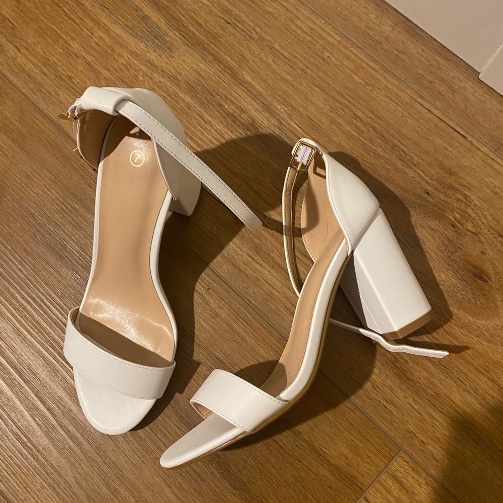 3in White Block Heels